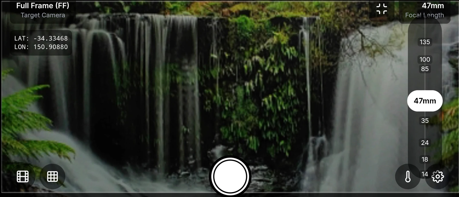 The Filmmaker's Viewfinder live view with framing guides over a scene